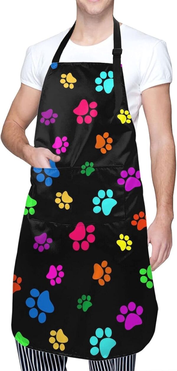 Brightly coloured Pet Paws Grooming Apron